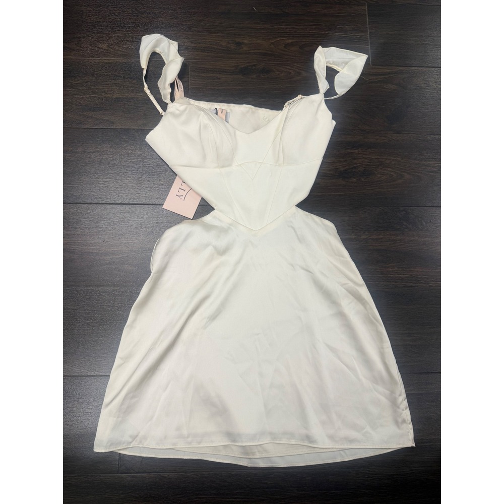 Oh Polly Ivory Satin Cut-Out Mini Dress (NWT) - Picture 2 of 5